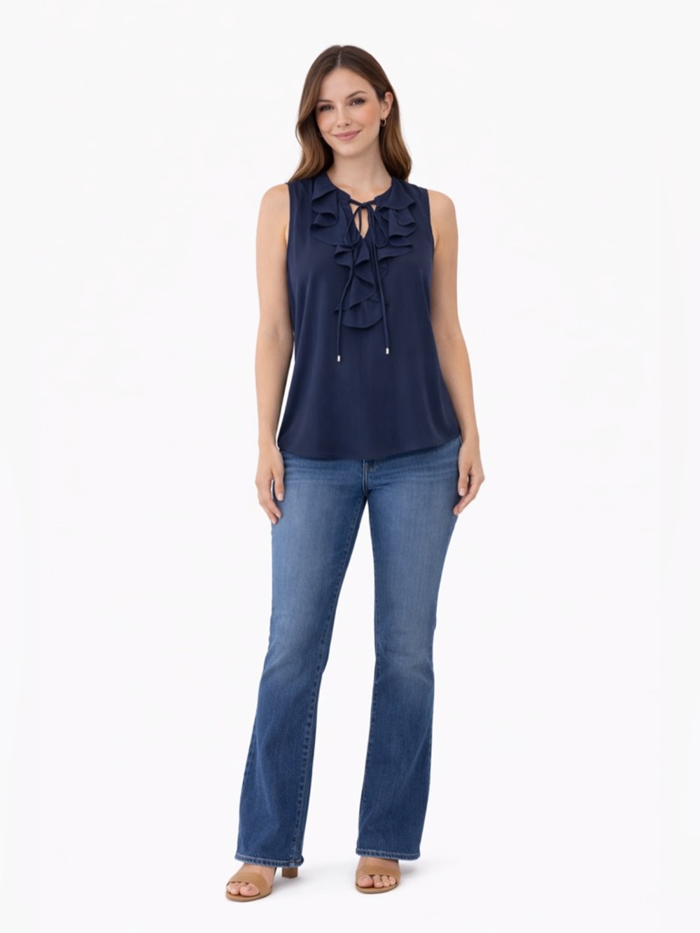 Tommy Hilfiger Dark Blue Ruffled Tie Front Blouse